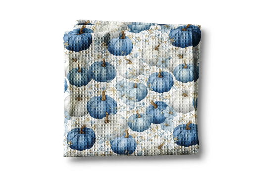 Blue Pumpkin Chinoiserie Fall Coastal Kitchen Towel Waffle by Canary Road