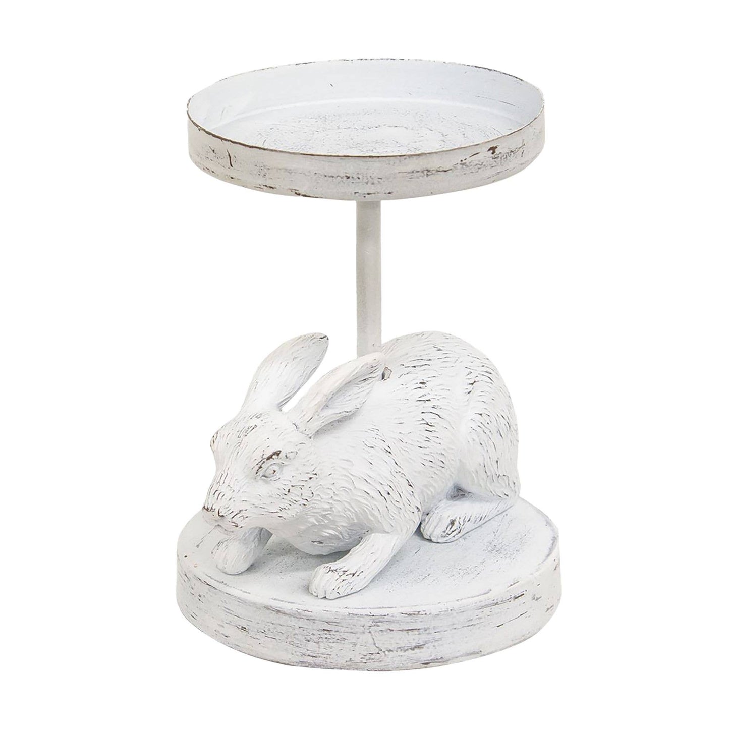 Small White Bunny Metal Pillar Candle Holder
