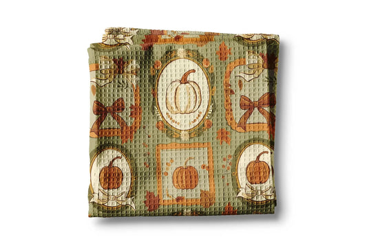 Pumpkin Fall Botanical Floral Autumn Kitchen Towel Waffle by Canary Road