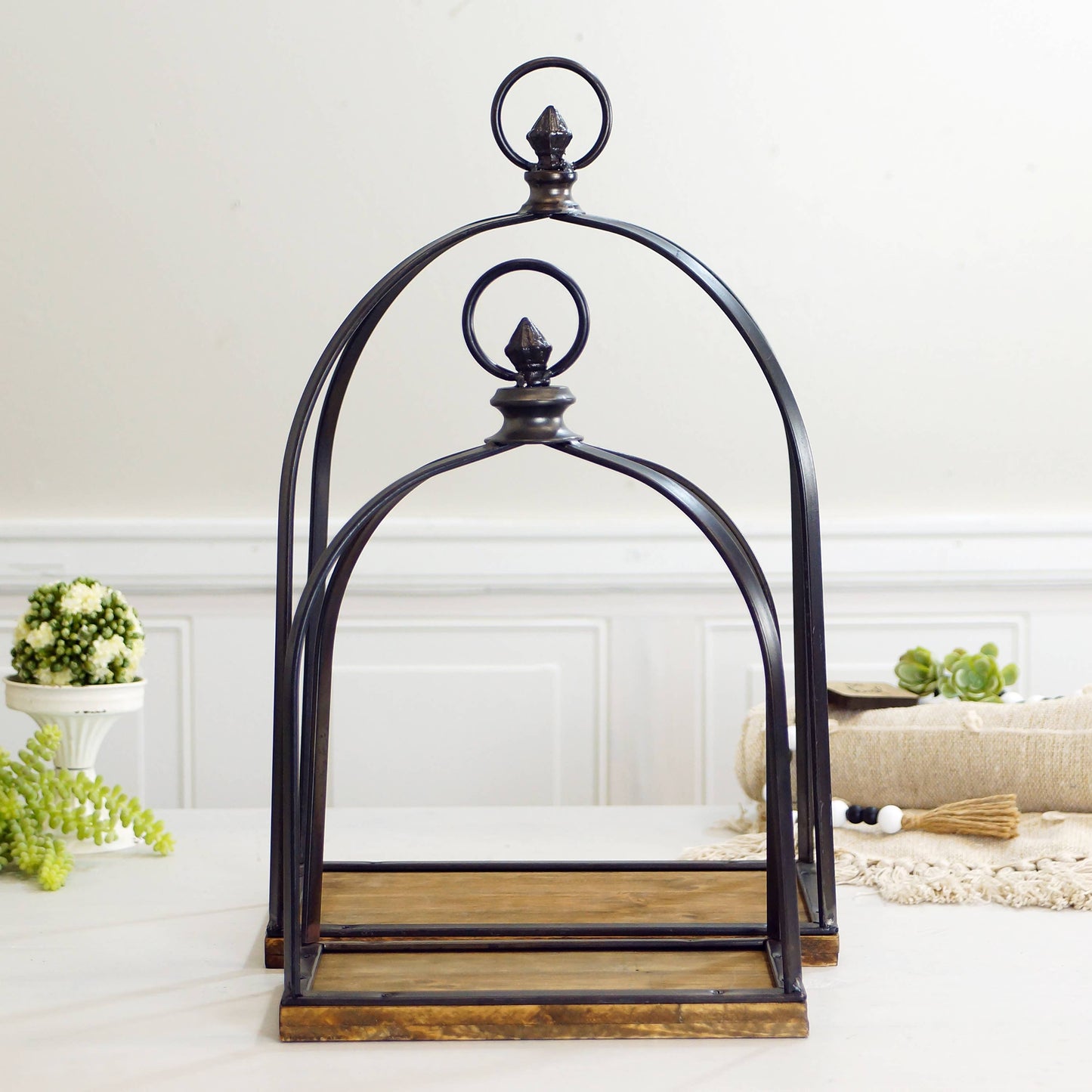 Black Metal and Wood Lanterns