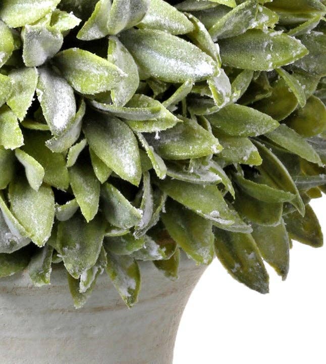 26" Flocked Sage Double Orb Topiary in Cream Colored Urn