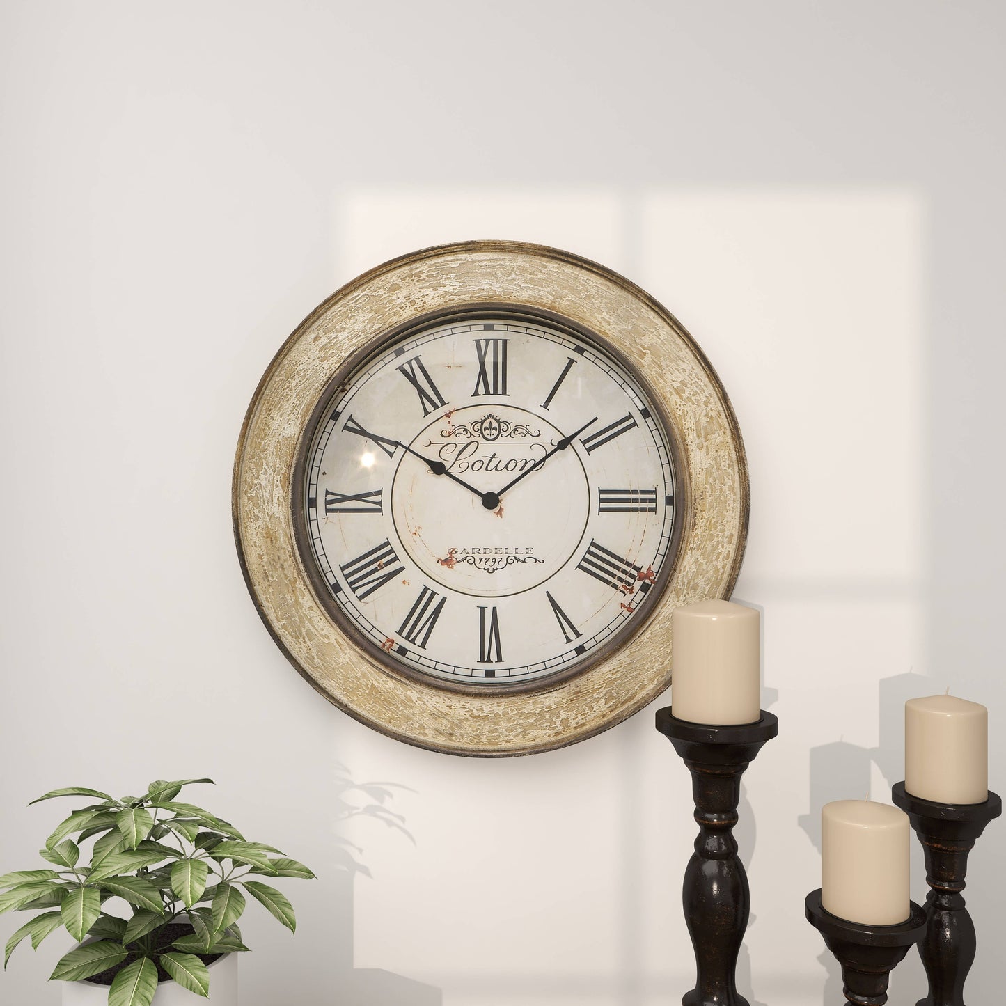 Vintage Cream Wooden Wall Clock - 49th & Magnolia