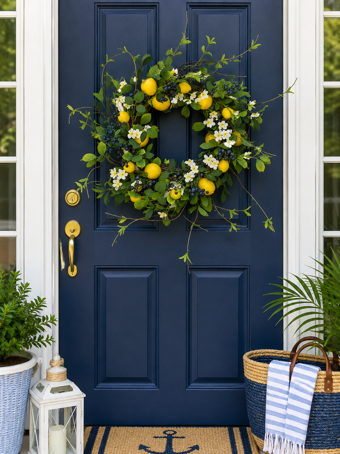 Lemon Blossom & Blueberry Wreath 24"