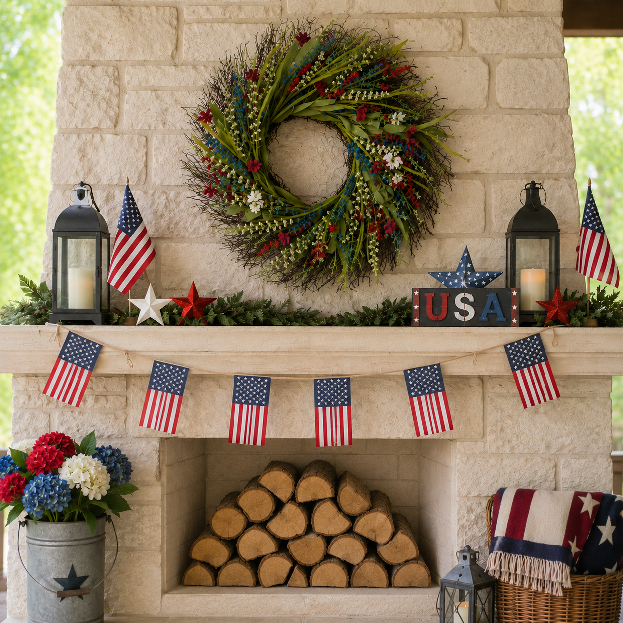 24" RED, WHITE & BLUE WREATH