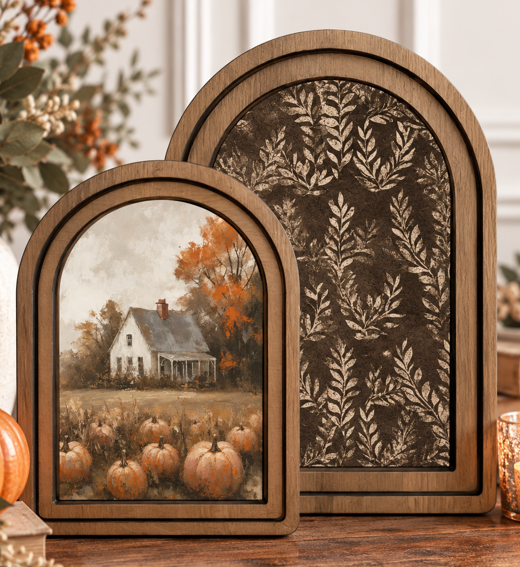 Arch Top Framed Layered Pumpkin Farmhouse Canvas Wall Art Set by Redeemed Decor