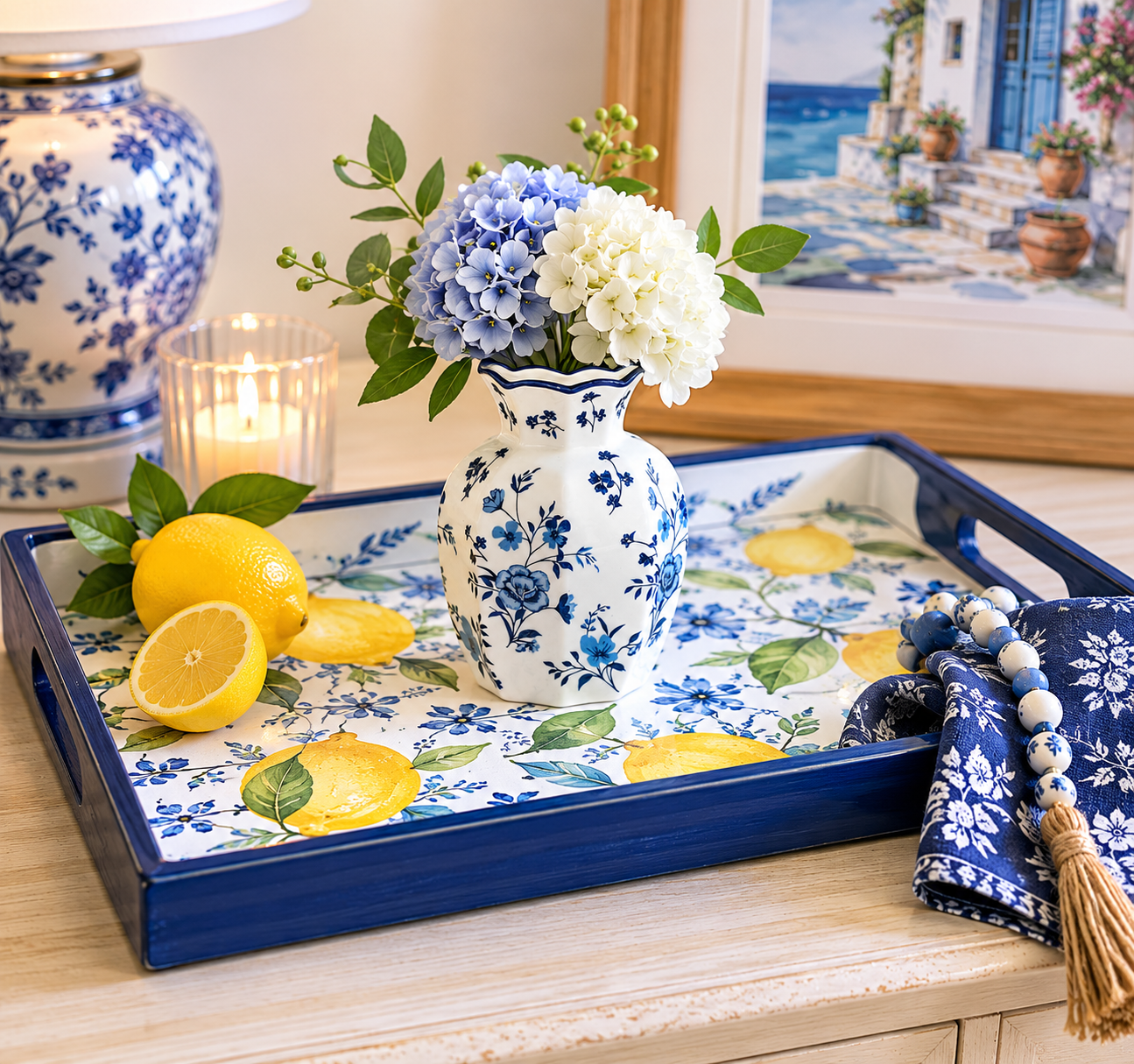 Small White Blue Floral Vase