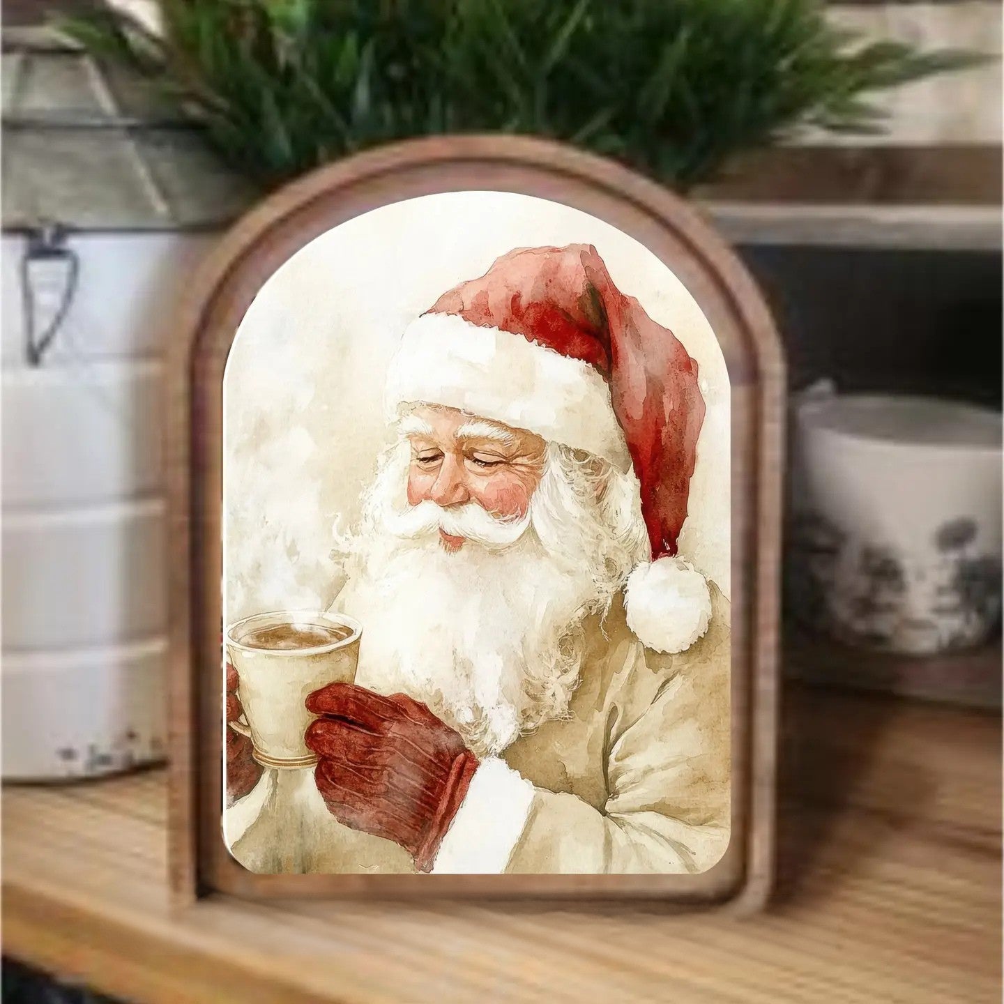 Arch Top Cocoa Santa Framed Art