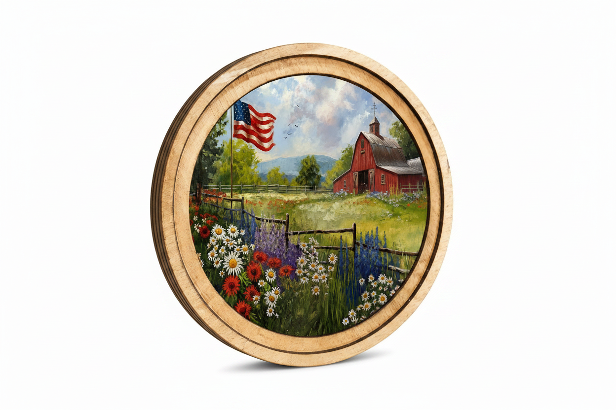 8" Round Patriotic Farm Art