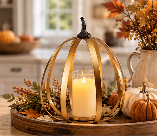 Gold Metal Pumpkin with Timer Candle