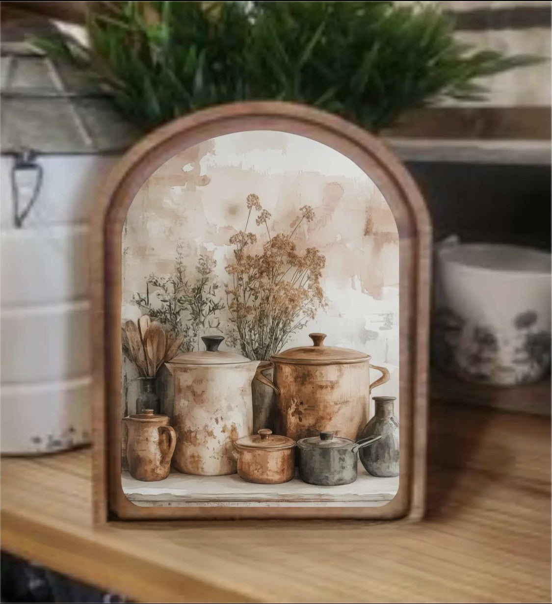 Arch Top Copper Pots Framed Art