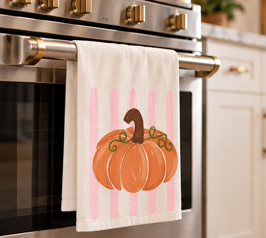 Pink Striped Pumpkin Tea Towel