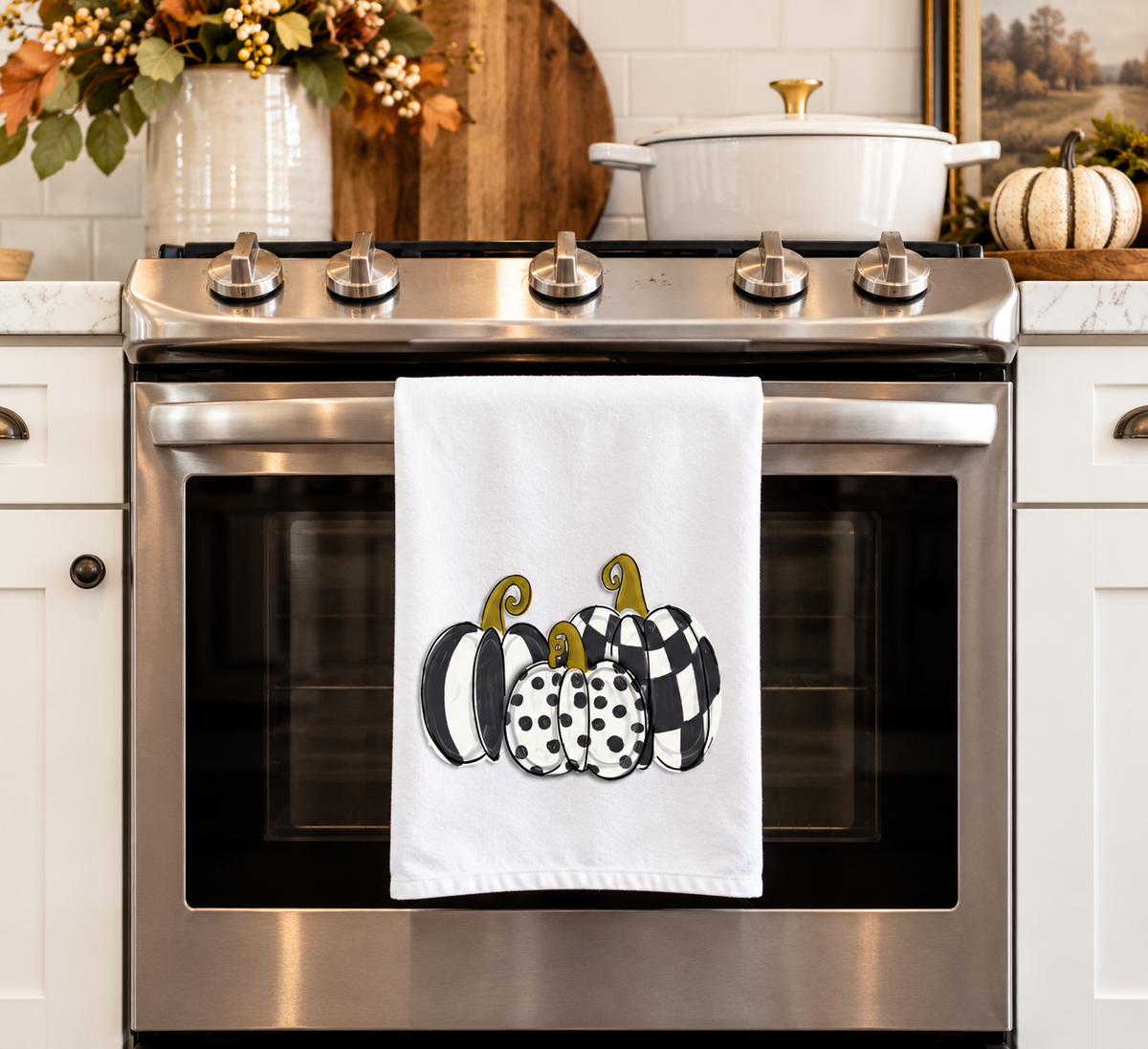 Black & White 3 trio Pumpkins Tea Towel