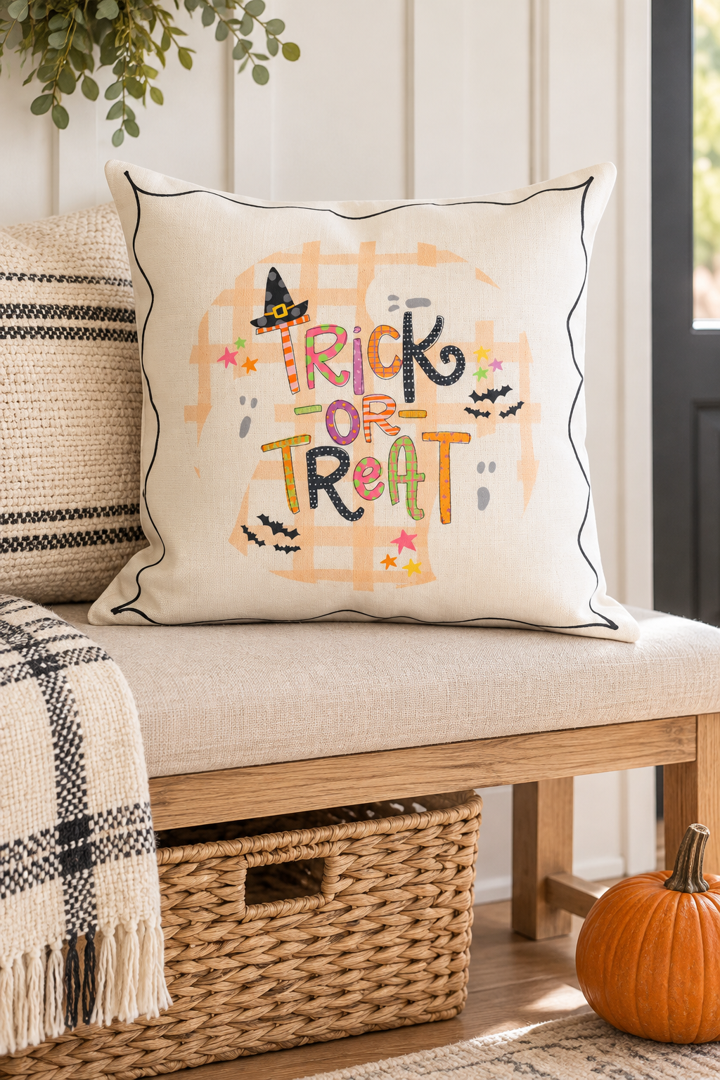 Trick or Treat with Ghosts Square Pillow