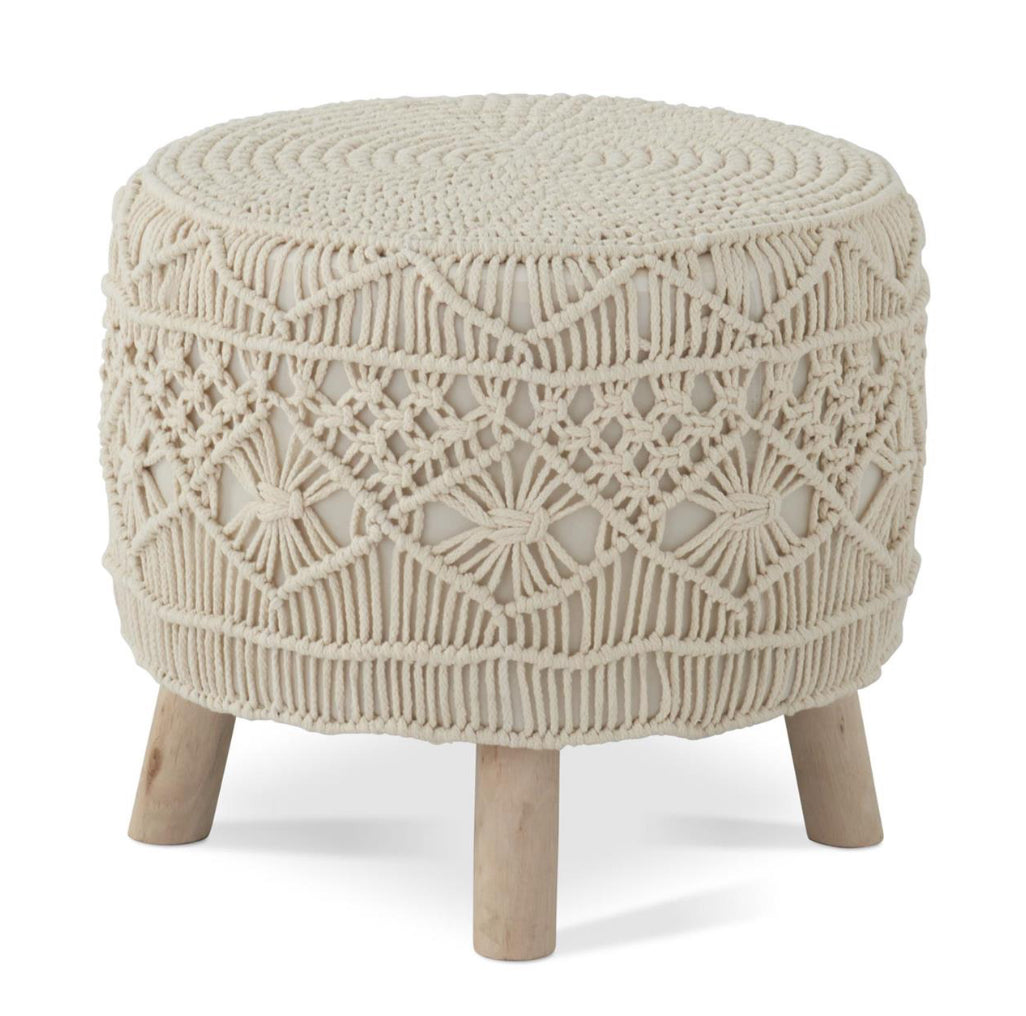 18.5 Inch Cream Macrame Stool w/Legs