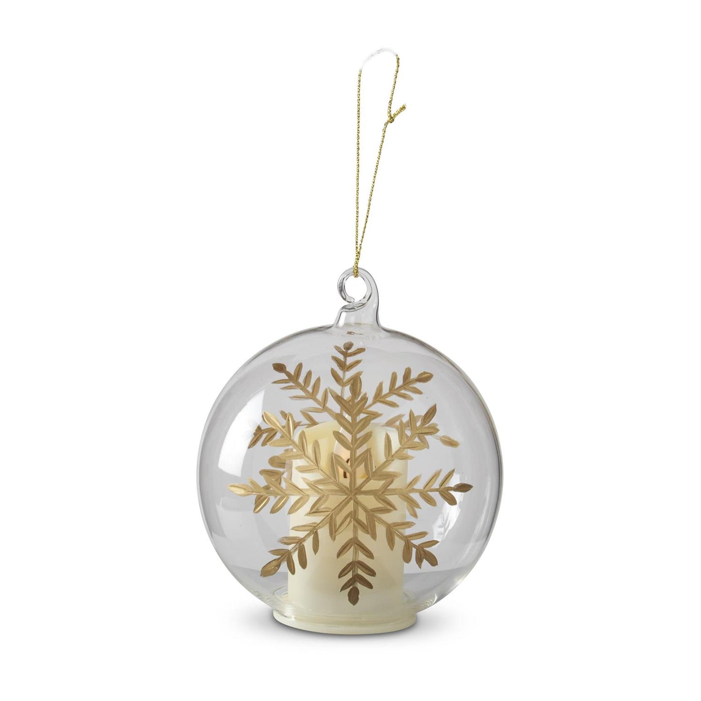 LED Clear Glass Gold Gilded Etched Snowflake Ornament w/Timer - 49th & Magnolia