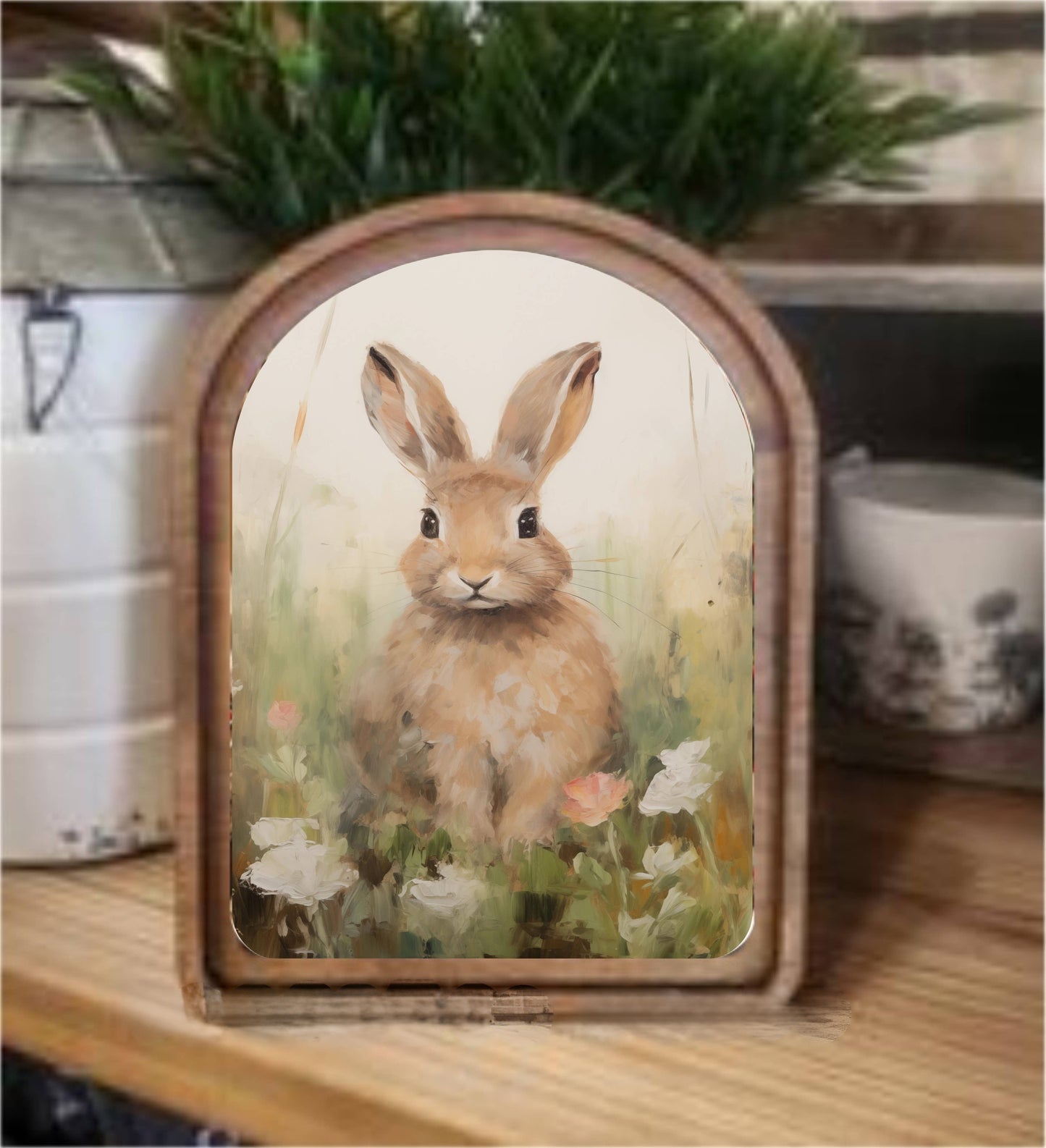 Arch Top Tan Bunny Framed Art