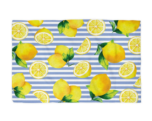 Lemon Stripe Citrus Summer Fruit Market Kitchen Towel Waffle by Canary Road