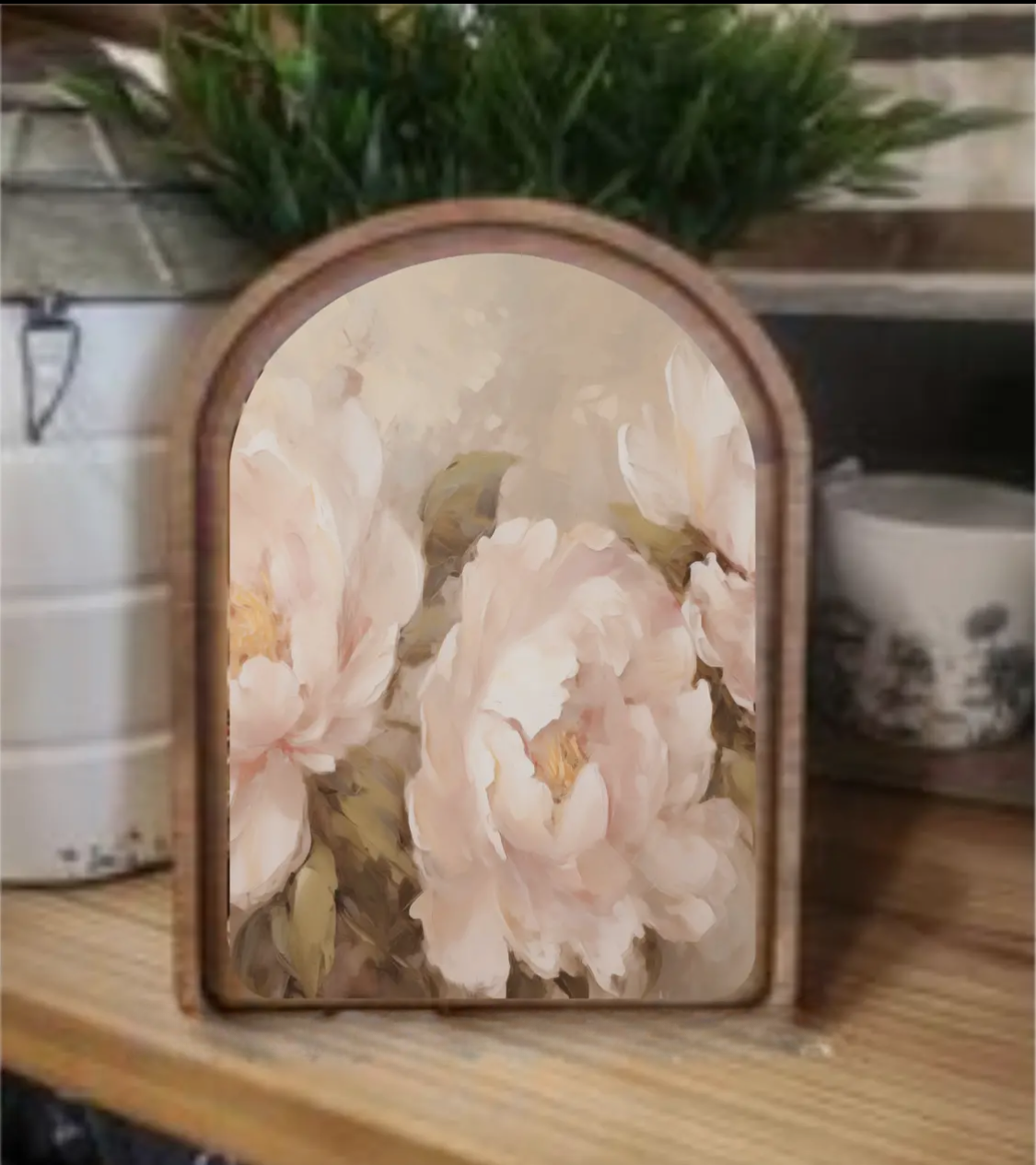 Arch Top Peony Framed Art - 49th & Magnolia