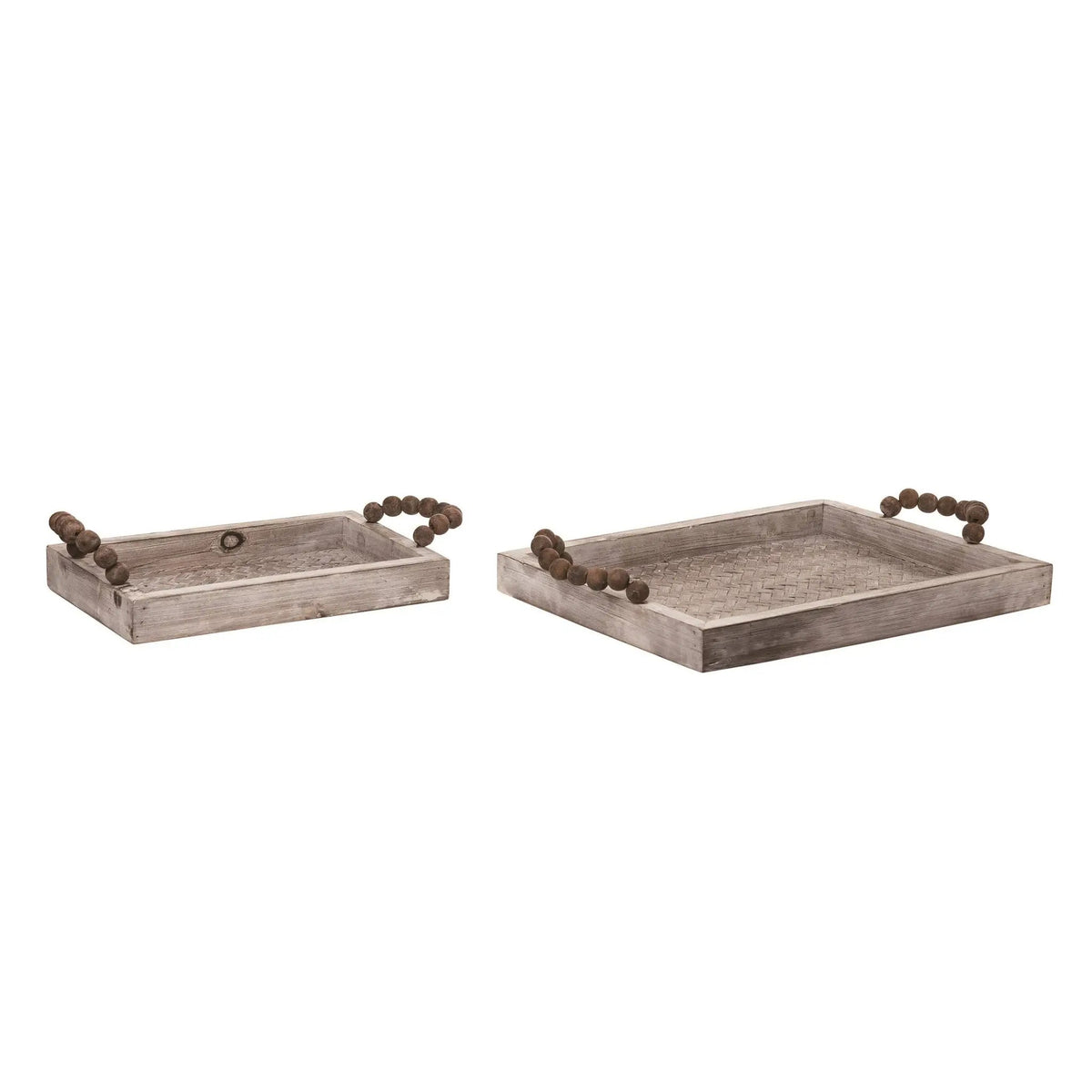Whitewashed Beaded Wood Handle Tray by Transpac
