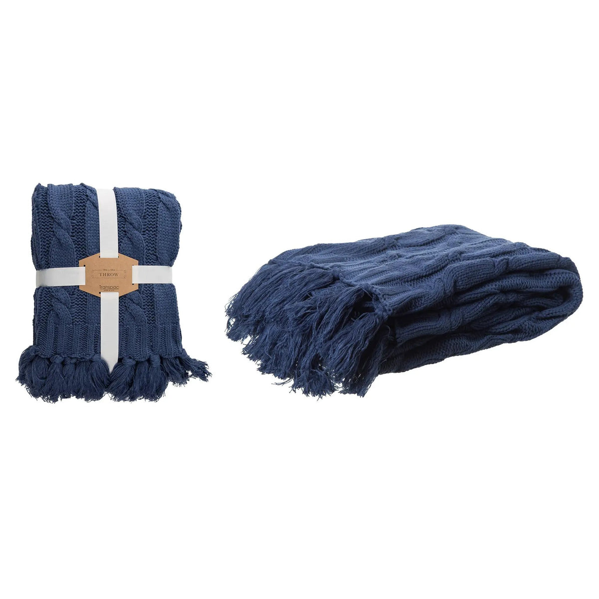 60" Navy Blue Knitted Throw w/Tassels by VIP Home & Garden