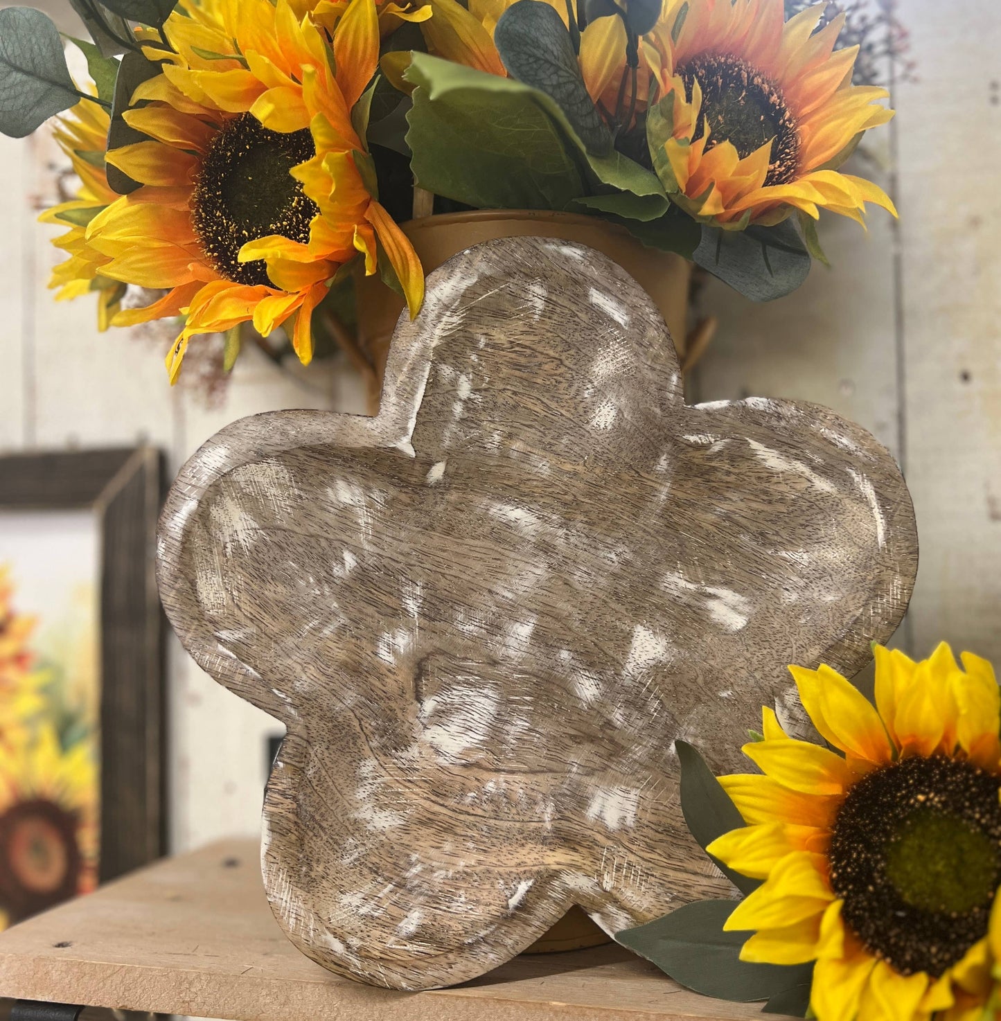 Whitewashed Wooden Flower Tray