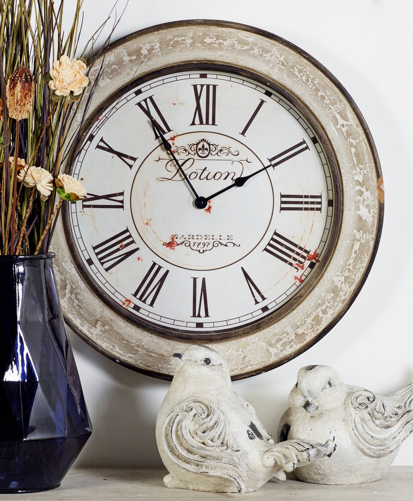 Vintage Cream Wooden Wall Clock - 49th & Magnolia