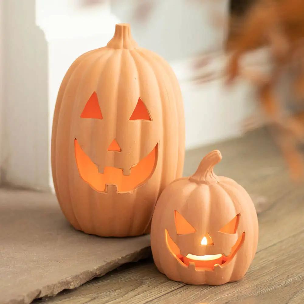 12" Terracotta Halloween Pumpkin Decoration by Something Different Wholesale