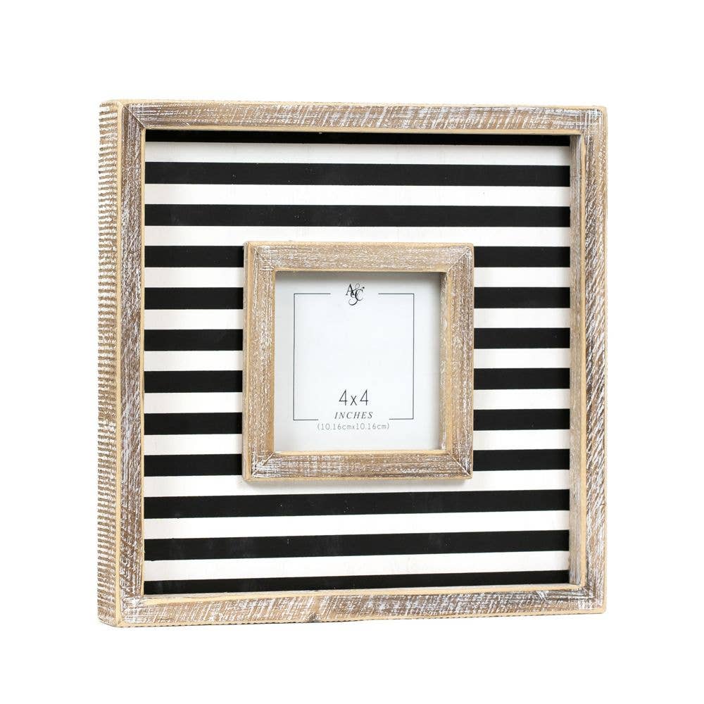 Black & White Stripes Wood Photo Frame - 49th & Magnolia