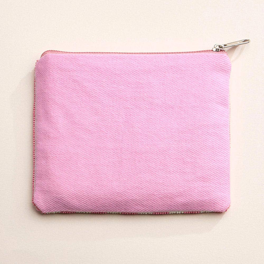 XOXO Message Striped Seed Beaded Mini Pouch Bag