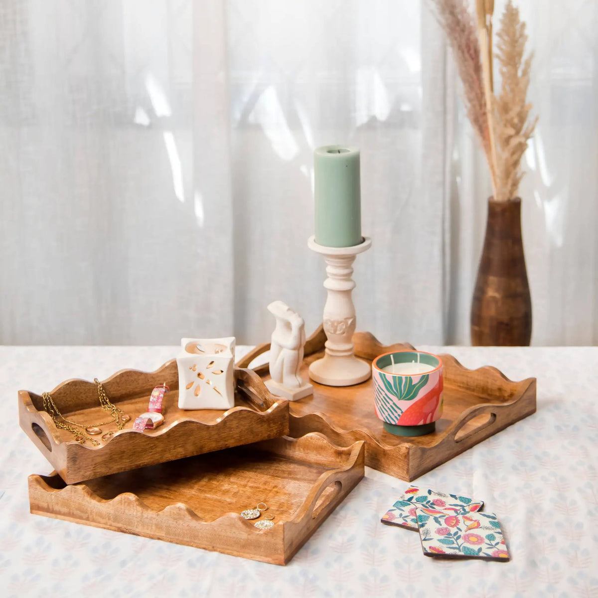 Scallop Mangowood Trays by Mela Artisans