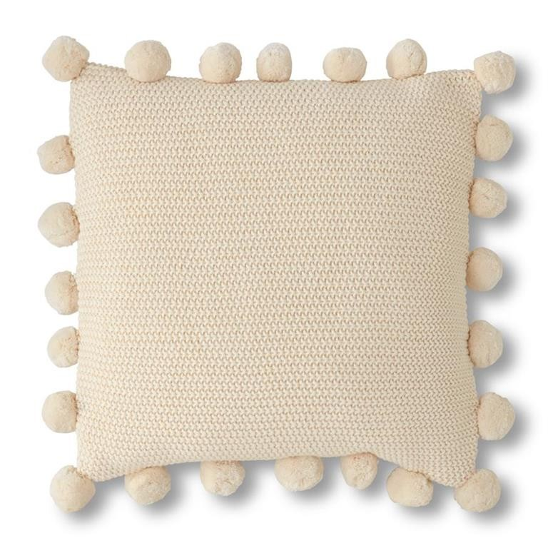 Cream Moss Stitch Knit Pillow w/Pompom Trim - 49th & Magnolia