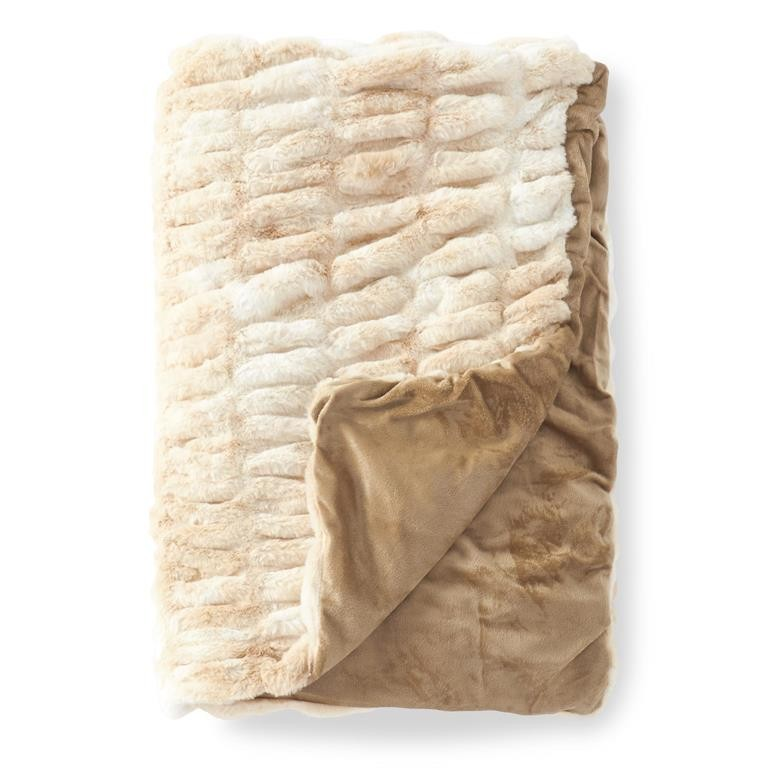 60in Cream & Tan Ribbed Faux Fur Throw - 49th & Magnolia