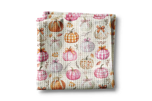 Pink Pumpkin Chinoiserie Fall Coastal Kitchen Towel Waffle by Canary Road