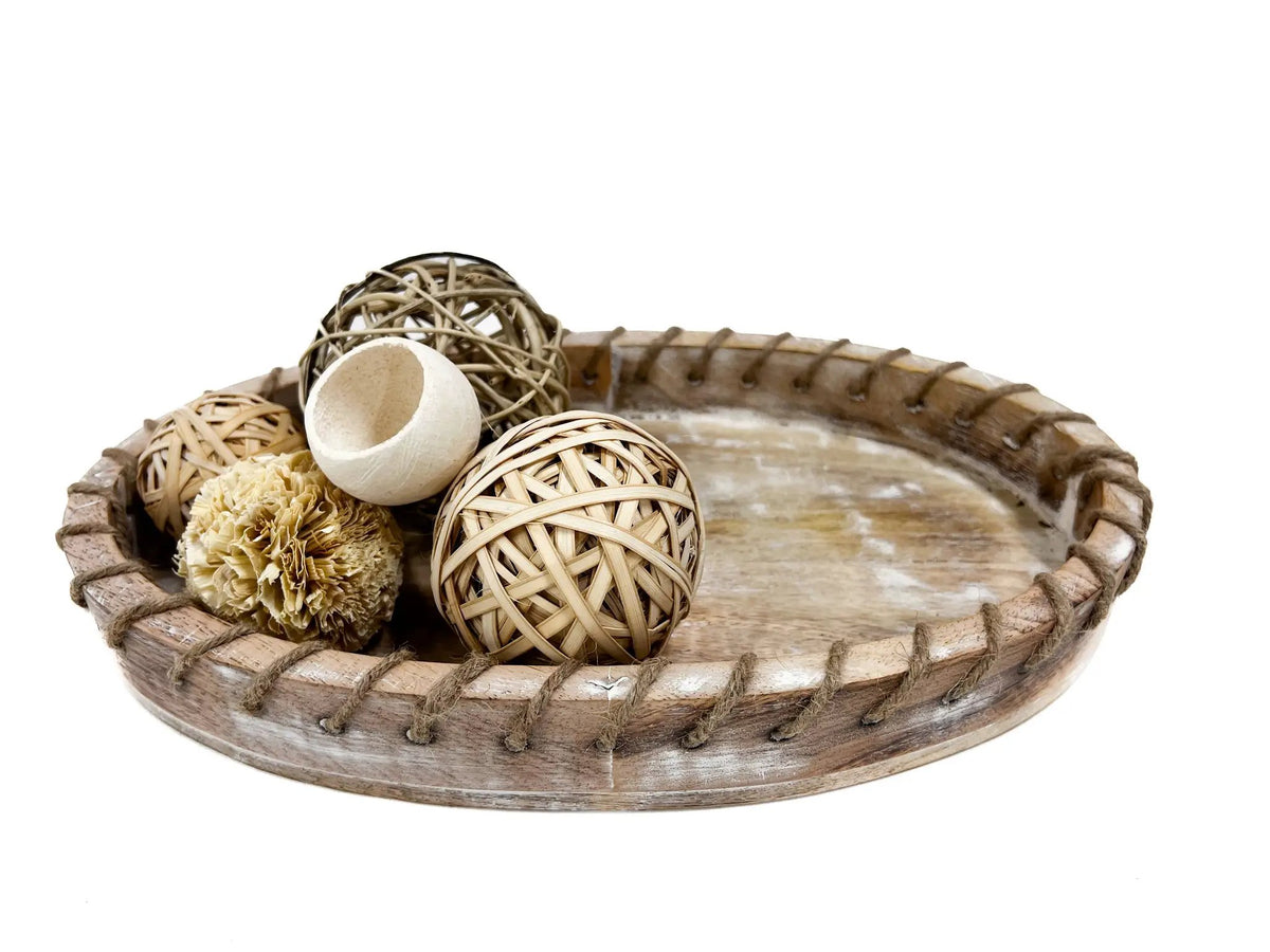 Wooden Tray with Jute by Wholesale Home Decor