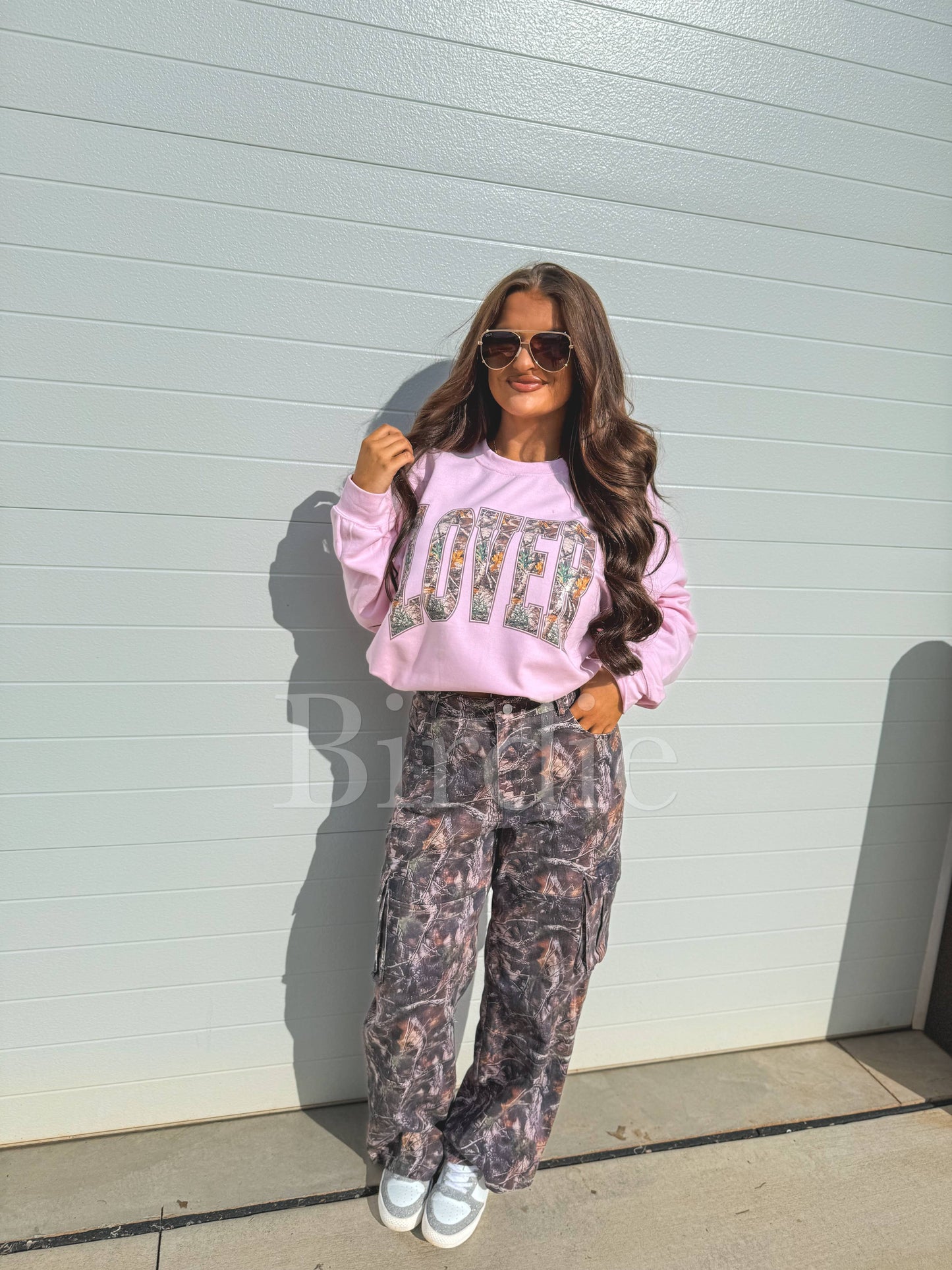 "Lover" Lt Pink Camo Graphic Crewneck