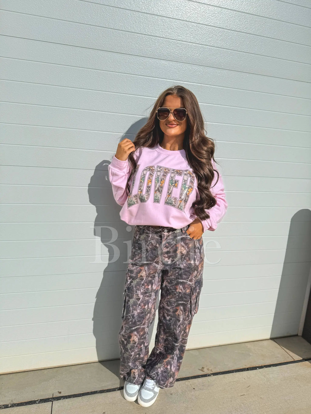 "Lover" Lt Pink Camo Graphic Crewneck by birdie