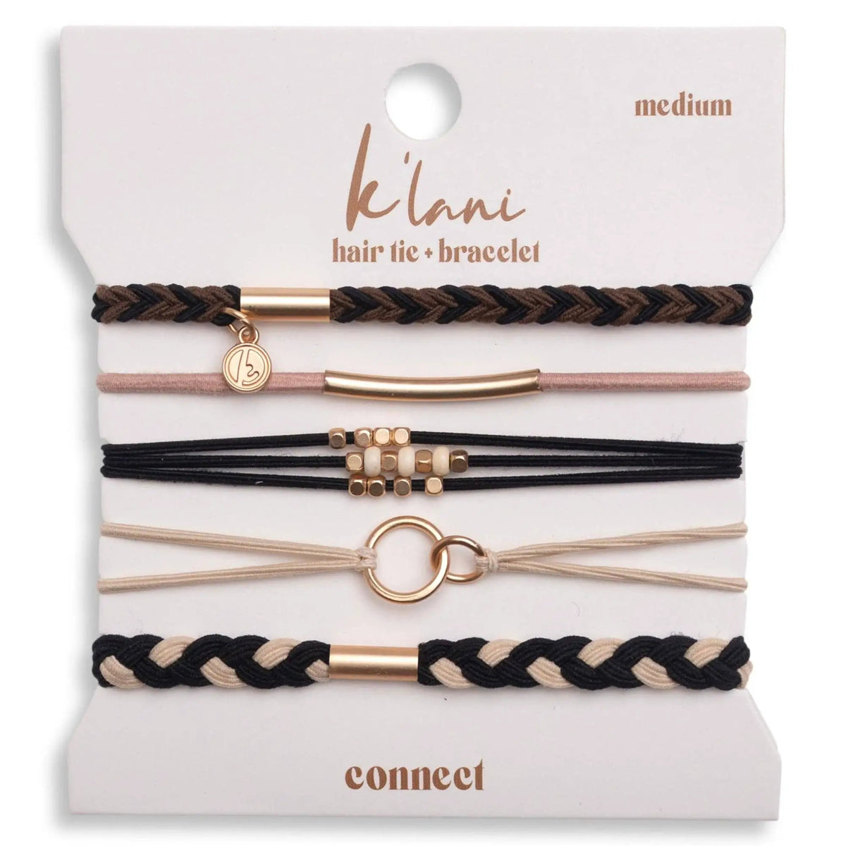 "Connect" Black and Cream with Gold Accent Hair Tie Bracelets by K'lani hair tie bracelets