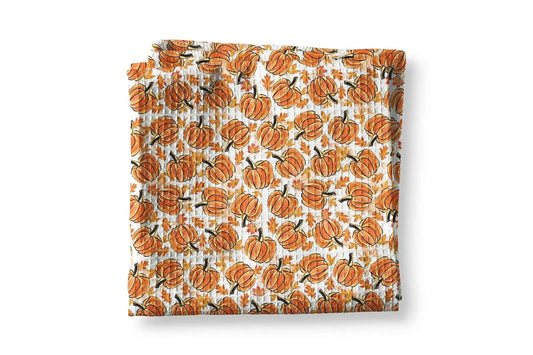 Sketched Orange Pumpkin Patch Fall Kitchen Towel Waffle by Canary Road
