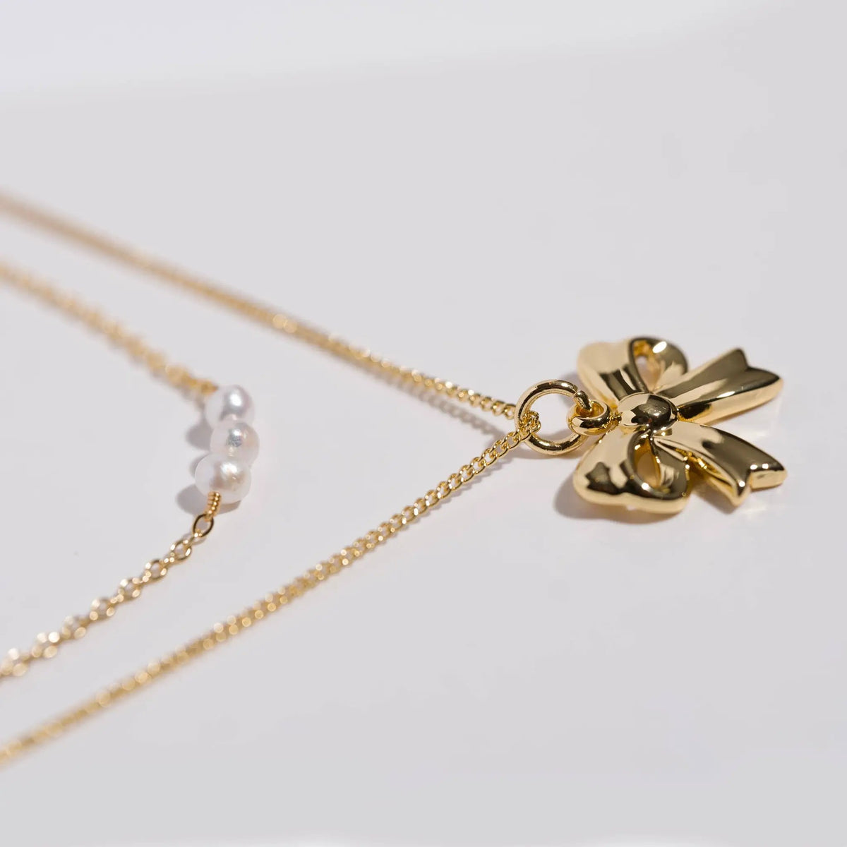 "Grace" Gold Bow with Pearl Accent Necklace Set by K'lani hair tie bracelets