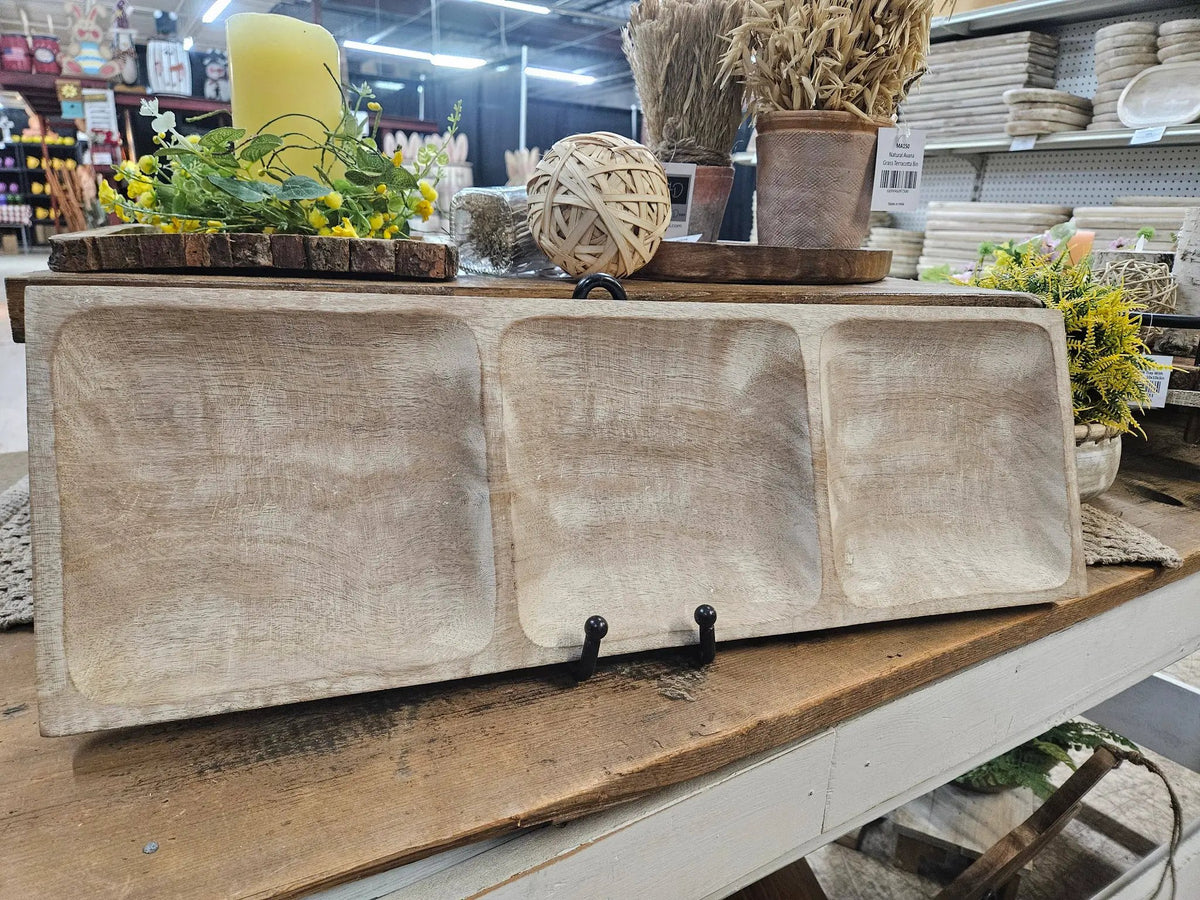 White Washed 3 Sectional Wooden Tray (3 Sizes) by Wholesale Home Decor