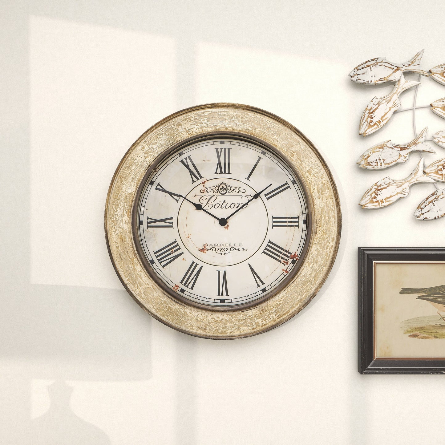 Vintage Cream Wooden Wall Clock - 49th & Magnolia