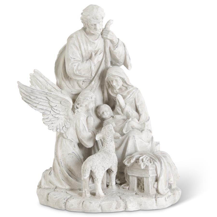 Gray Resin Nativity Family w/Angel & Sheep - 49th & Magnolia