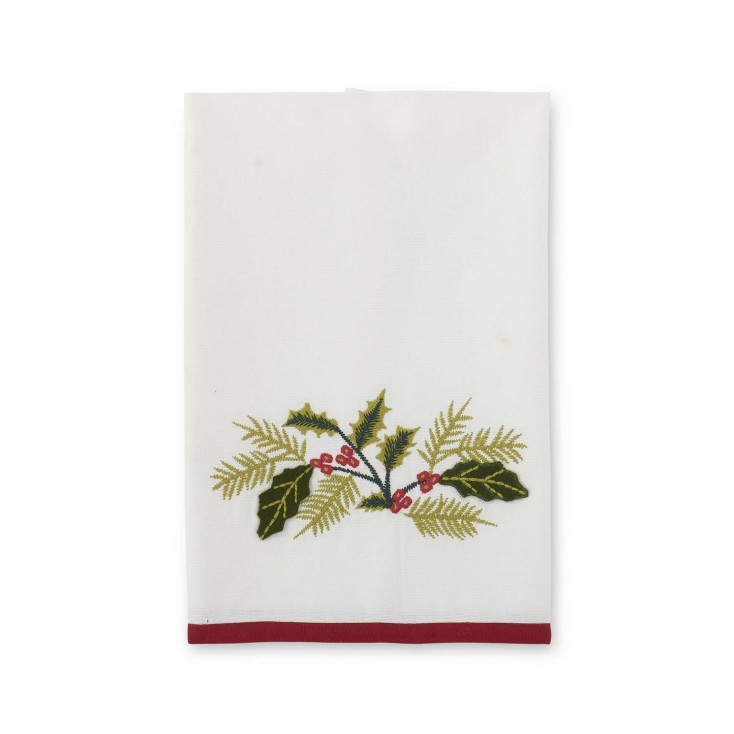 Embroidered Holly White Cotton Towel - 49th & Magnolia