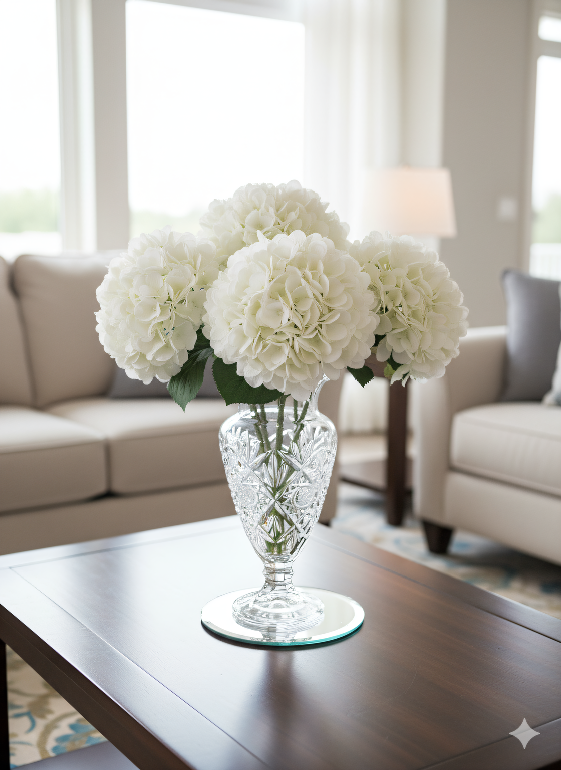 18"Hydrangea, 7" Diameter White Faux