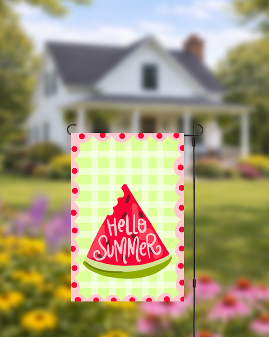 Hello Summer Watermelon Garden Flag