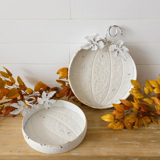 White Distressed Pumpkin Tray