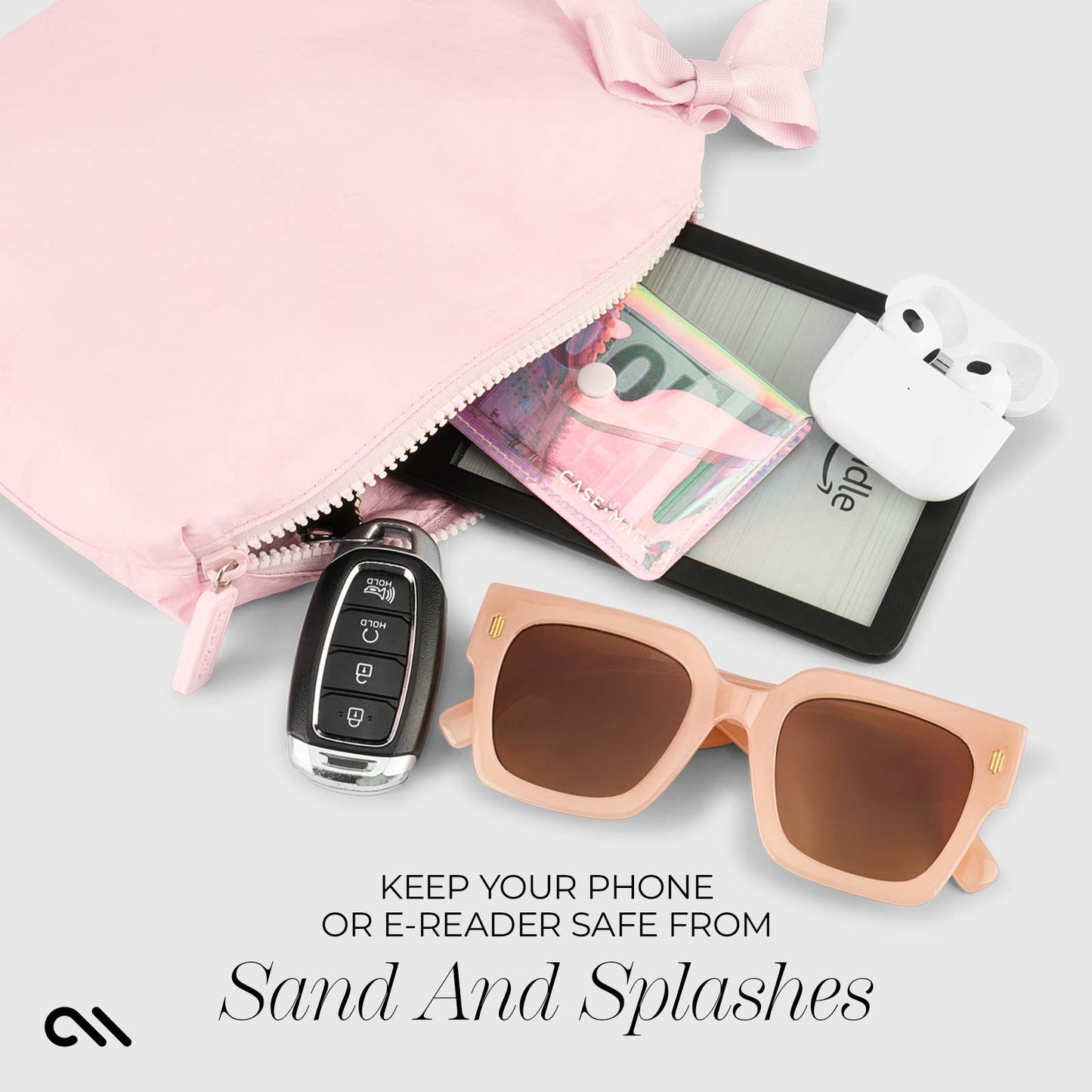 Case-Mate Ballet Pink Bow Waterproof Zip Pouch