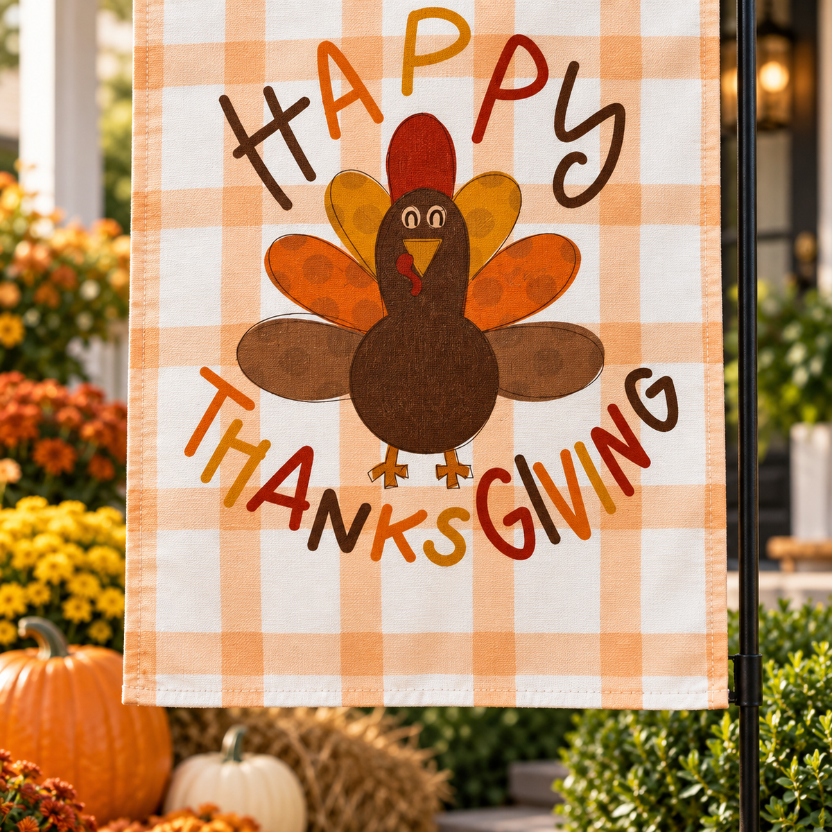 Happy Thanksgiving Plaid Garden Flag