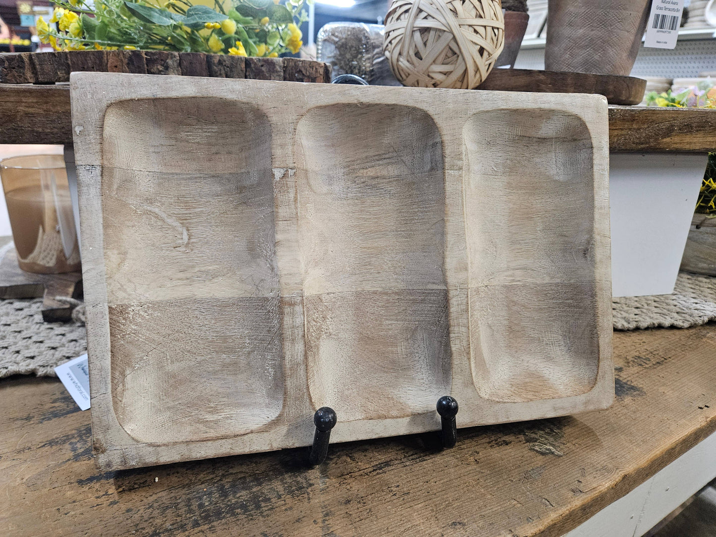 White Washed 3 Sectional Wooden Tray (3 Sizes)