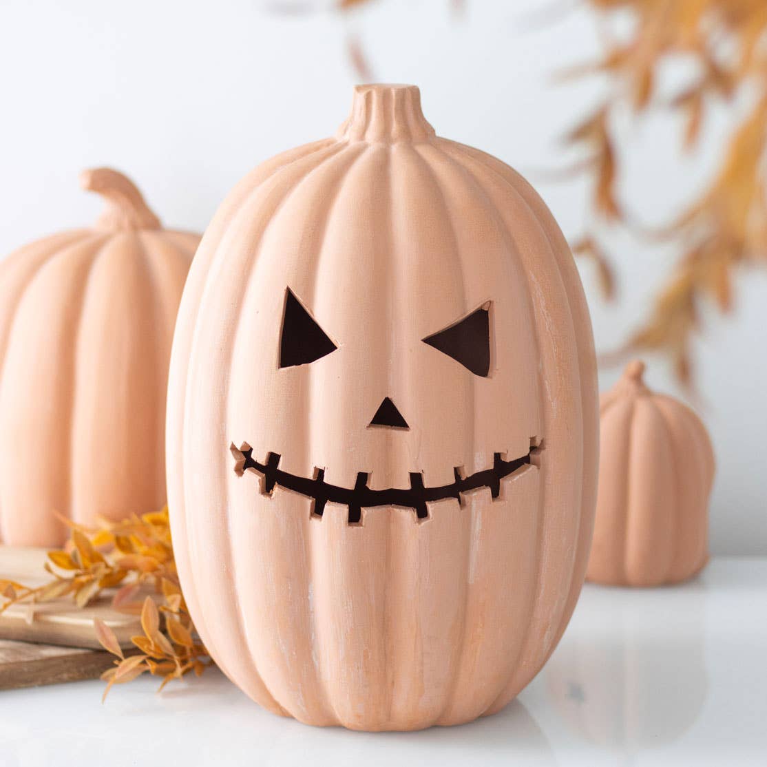 12" Terracotta Halloween Pumpkin Decoration